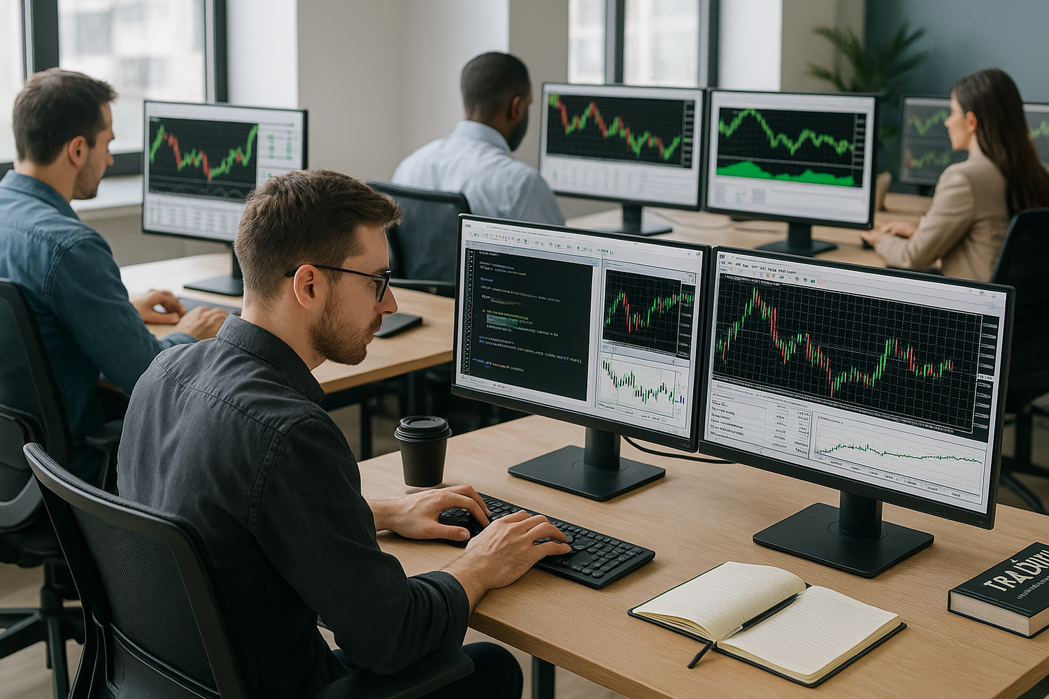 a realistic image of forex ea developers in a workspace.