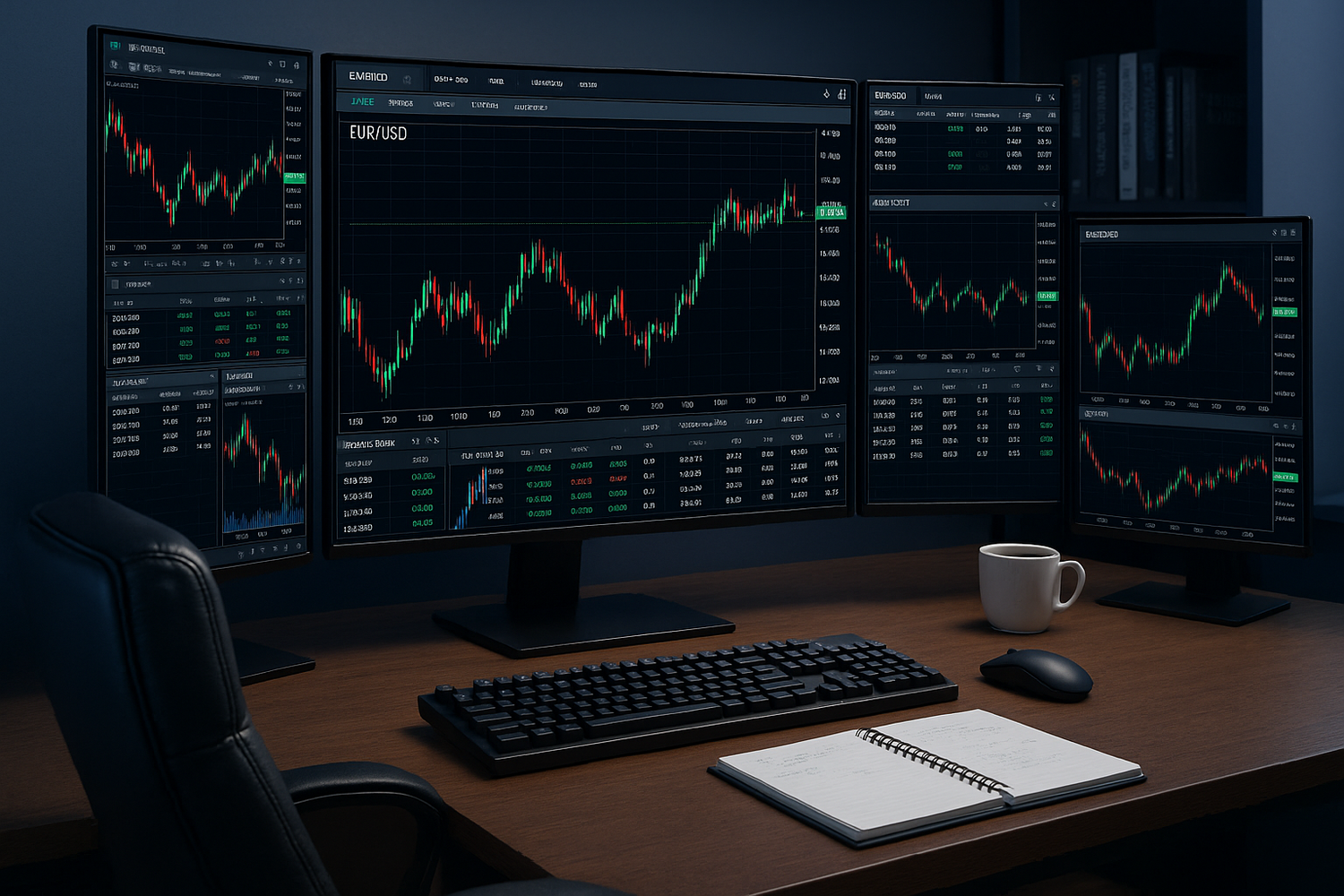 realistic forex workspace for a professional.